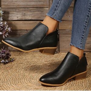 Hush Puppies Black Slip-On Ankle Booties with Low Block Heel